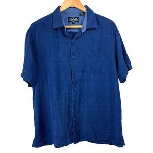 Nat Nast Mens L Silk Cotton Blue Geometric Starburst Short Sleeve Shirt L Preppy